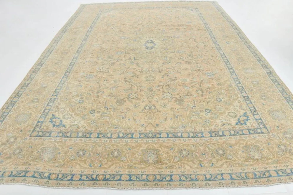 Tapis persan Tabriz vintage antique noué à la main bleu ciel, 293x407 cm