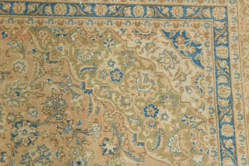 Tapis persan Tabriz vintage antique noué à la main bleu ciel, 293x407 cm