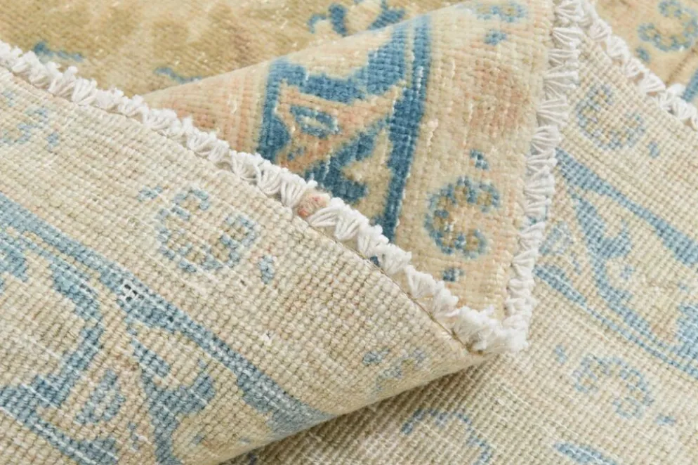 Tapis persan Tabriz vintage antique noué à la main bleu ciel, 293x407 cm