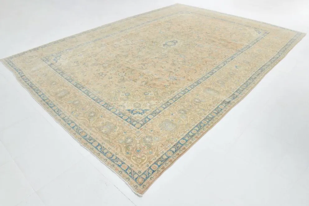 Tapis persan Tabriz vintage antique noué à la main bleu ciel, 293x407 cm