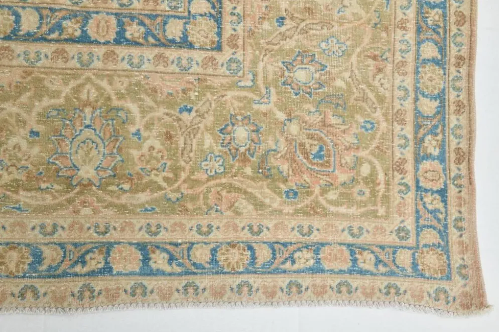 Tapis persan Tabriz vintage antique noué à la main bleu ciel, 293x407 cm