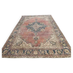 Tapis persan vintage décoratif pastel aux tons terracotta, 238x357 cm