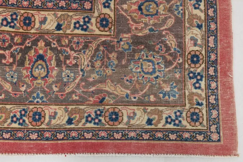 Tapis persan vintage en laine noué main, rouge, motifs floraux, 291x384 cm