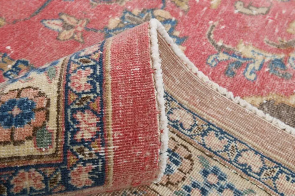 Tapis persan vintage en laine noué main, rouge, motifs floraux, 291x384 cm