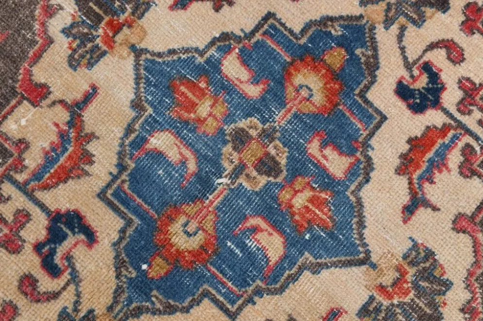 Tapis persan vintage en laine noué main, rouge, motifs floraux, 291x384 cm