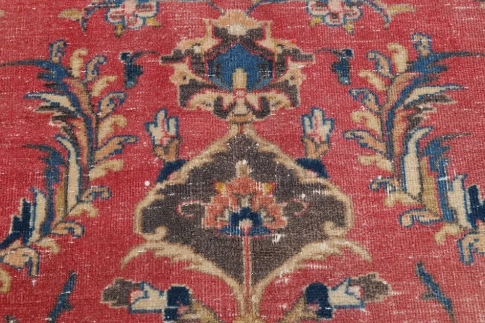 Tapis persan vintage en laine noué main, rouge, motifs floraux, 291x384 cm