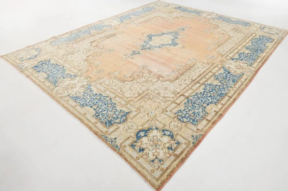 Tapis persan vintage en laine noué main, style classique, motif floral, 300x368.