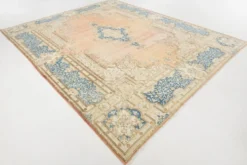 Tapis persan vintage en laine noué main, style classique, motif floral, 300x368.