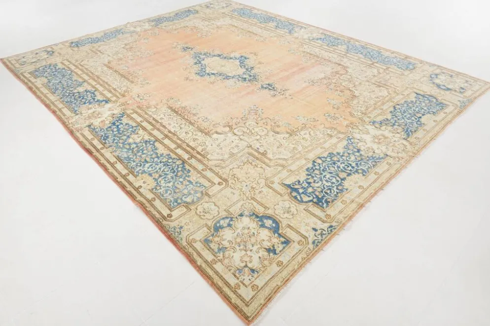 Tapis persan vintage en laine noué main, style classique, motif floral, 300x368.