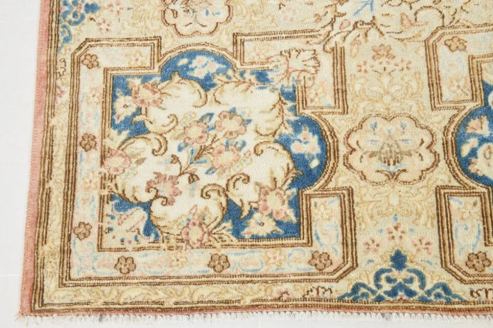 Tapis persan vintage en laine noué main, style classique, motif floral, 300x368.