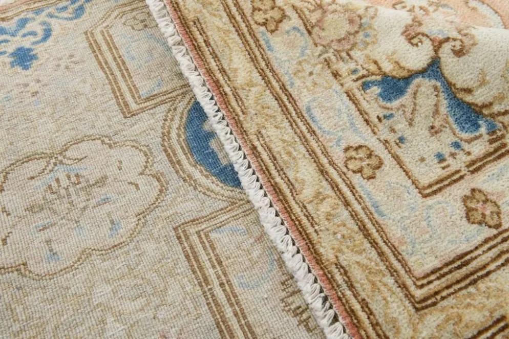 Tapis persan vintage en laine noué main, style classique, motif floral, 300x368.