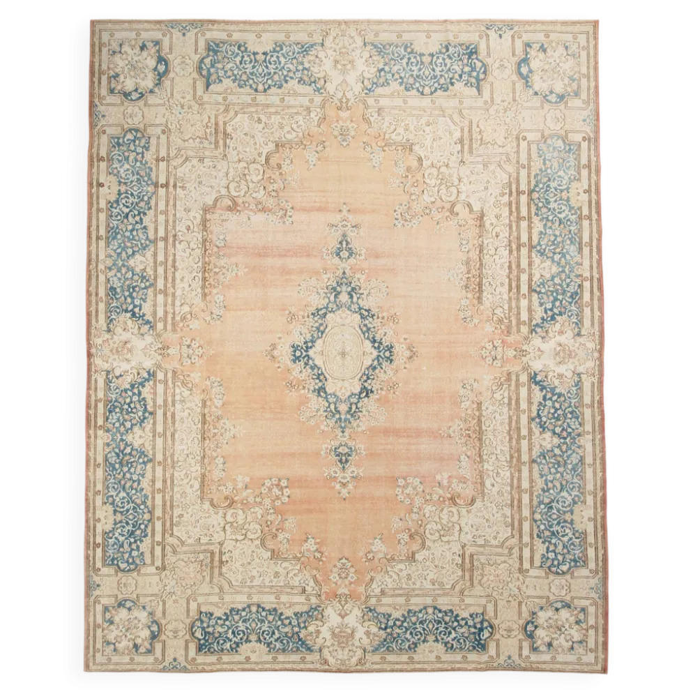Tapis persan vintage en laine noué main, style classique, motif floral, 300x368.