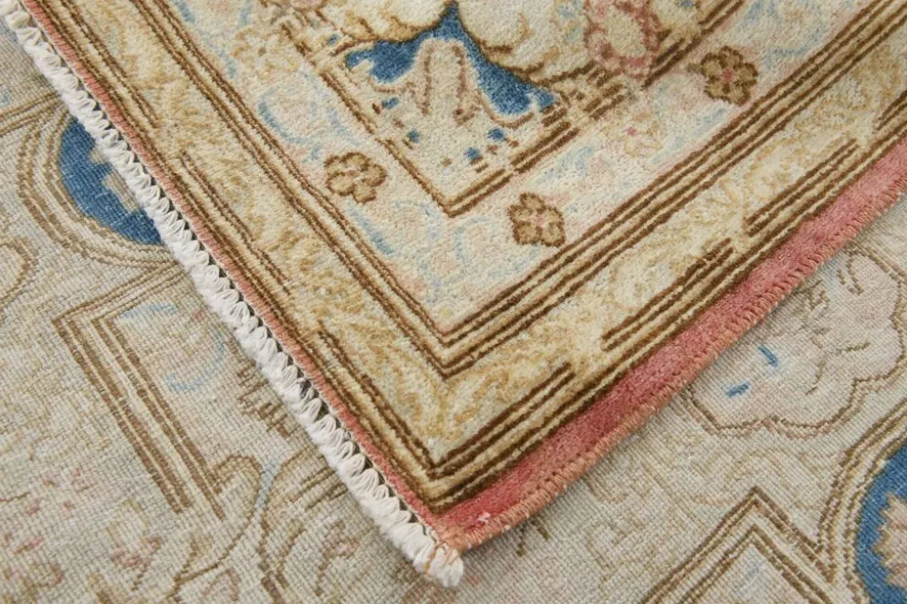 Tapis persan vintage en laine noué main, style classique, motif floral, 300x368.