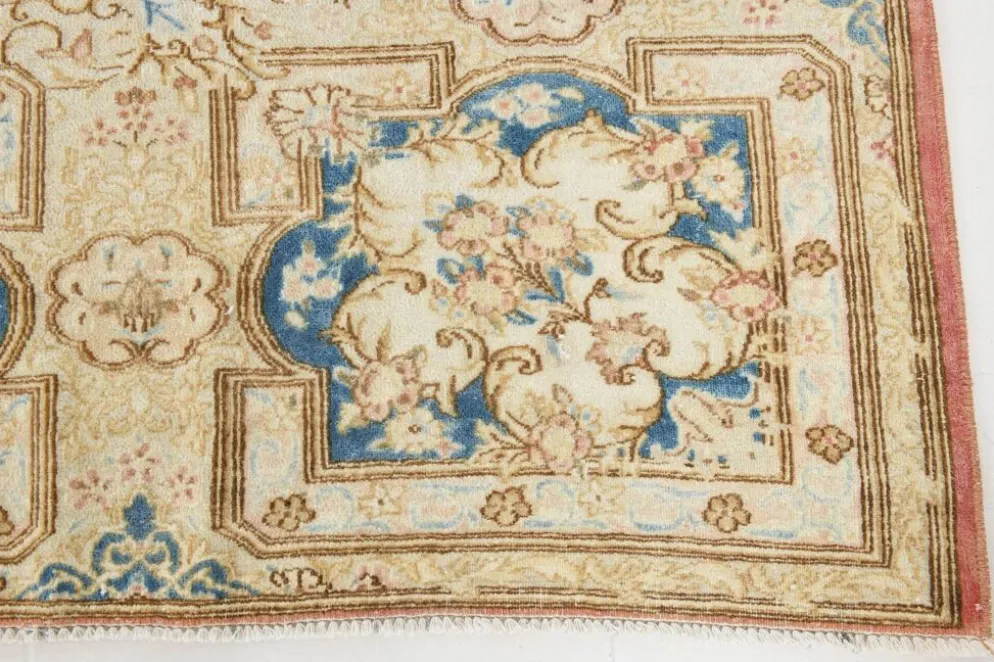 Tapis persan vintage en laine noué main, style classique, motif floral, 300x368.
