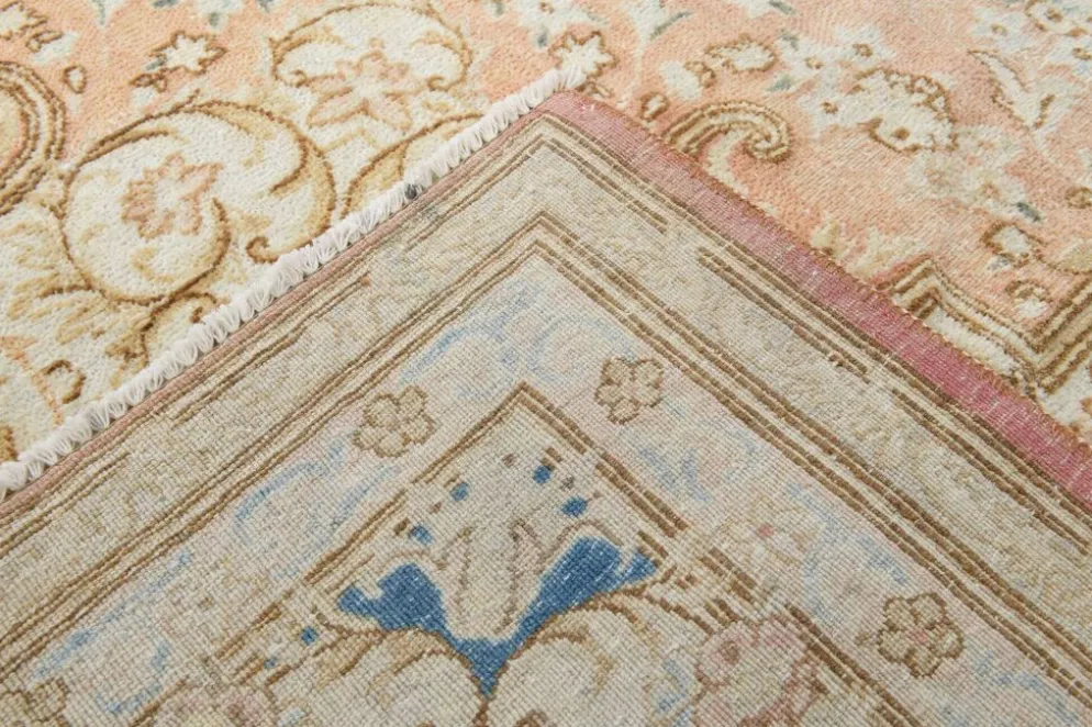 Tapis persan vintage en laine noué main, style classique, motif floral, 300x368.