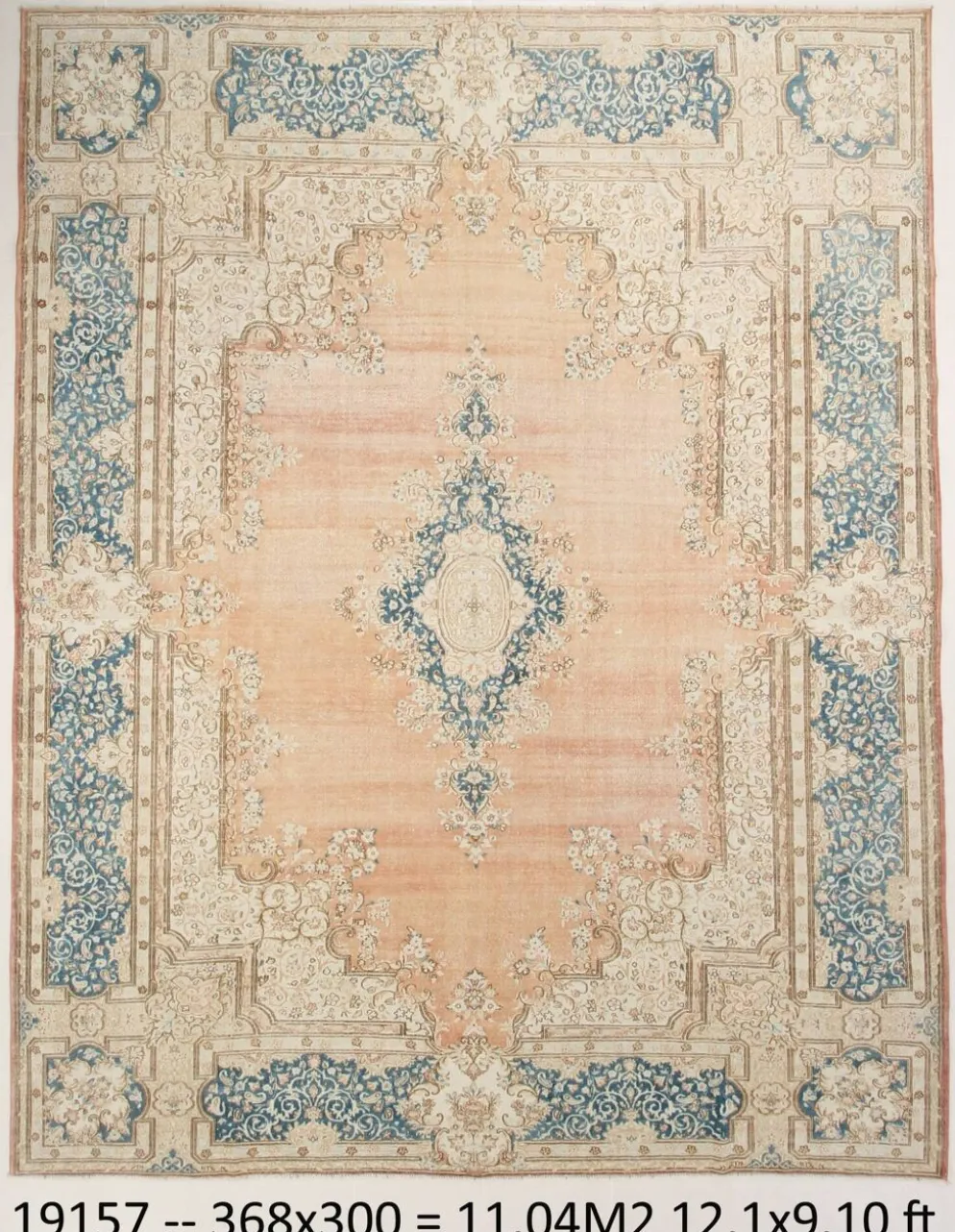 Tapis persan vintage en laine noué main, style classique, motif floral, 300x368.