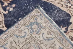 Tapis persan vintage en laine beige et bleu 4x7, tissé à la main, 116x198 cm