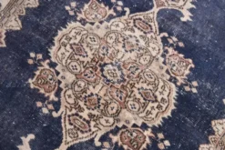 Tapis persan vintage en laine beige et bleu 4x7, tissé à la main, 116x198 cm