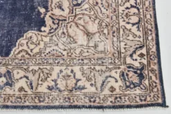 Tapis persan vintage en laine beige et bleu 4x7, tissé à la main, 116x198 cm