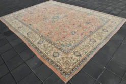 Tapis persan vintage floral rose saumon, tapis de salon 9x12, 280x382 cm