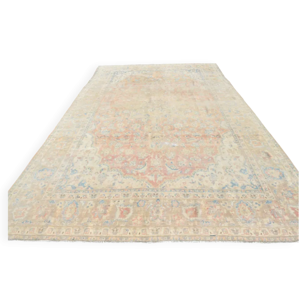Tapis persan vintage large en nuances de rose, tapis noué à la main, 282x426 cm