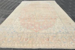 Tapis persan vintage large en nuances de rose, tapis noué à la main, 282x426 cm