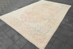 Tapis persan vintage large en nuances de rose, tapis noué à la main, 282x426 cm