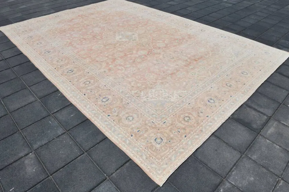 Tapis persan vintage rose blush 9x13, décoration de luxe faite à la main, 283x408 cm