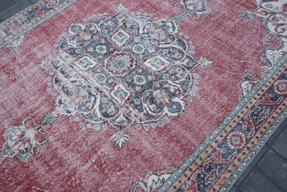 Tapis persan vintage rouge brique, tapis oriental noué à la main, 209x325 cm