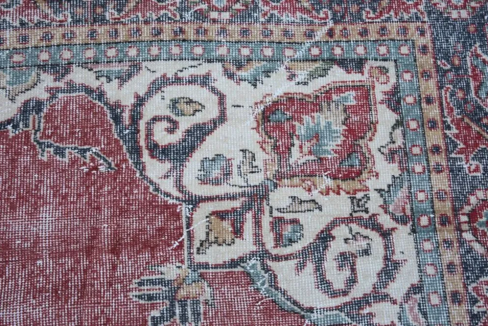 Tapis persan vintage rouge brique, tapis oriental noué à la main, 209x325 cm