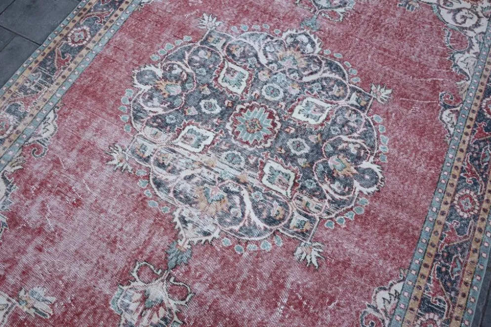 Tapis persan vintage rouge brique, tapis oriental noué à la main, 209x325 cm