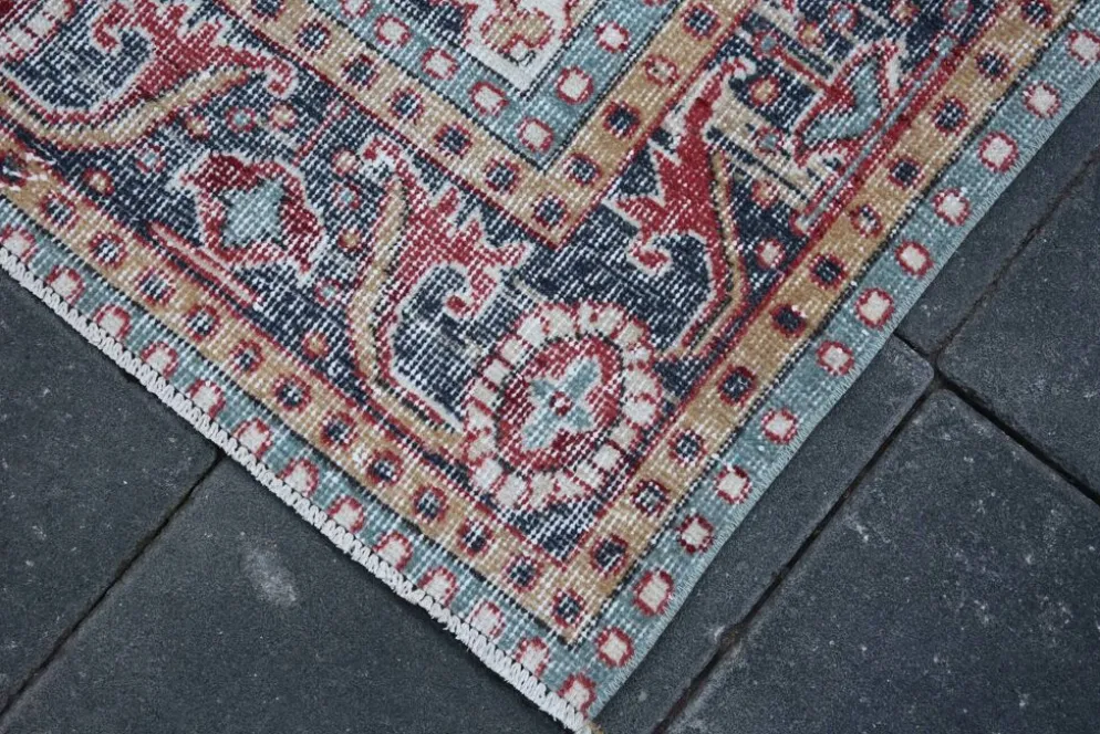 Tapis persan vintage rouge brique, tapis oriental noué à la main, 209x325 cm