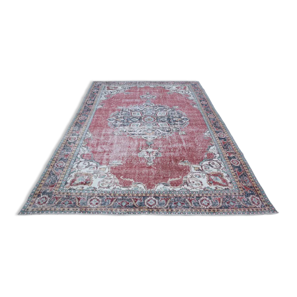 Tapis persan vintage rouge brique, tapis oriental noué à la main, 209x325 cm