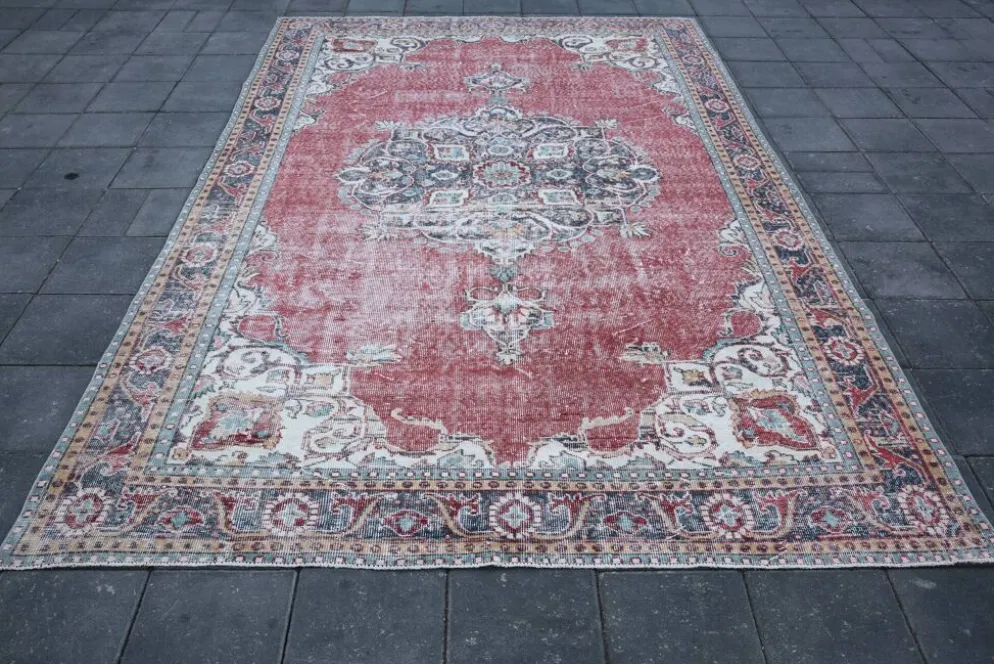 Tapis persan vintage rouge brique, tapis oriental noué à la main, 209x325 cm