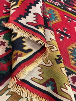 Tapis plat tissé à la main en kilim pirot turc antique à rayures rouges