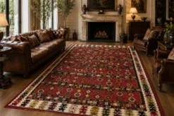 Tapis plat tissé à la main en kilim pirot turc antique à rayures rouges