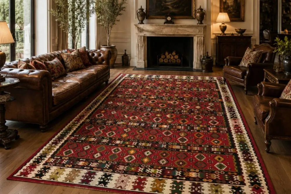 Tapis plat tissé à la main en kilim pirot turc antique à rayures rouges