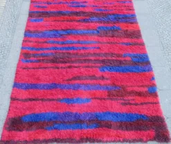 Tapis à poils longs noué à la main du milieu du siècle par Walter Mack, labelle - années 1960