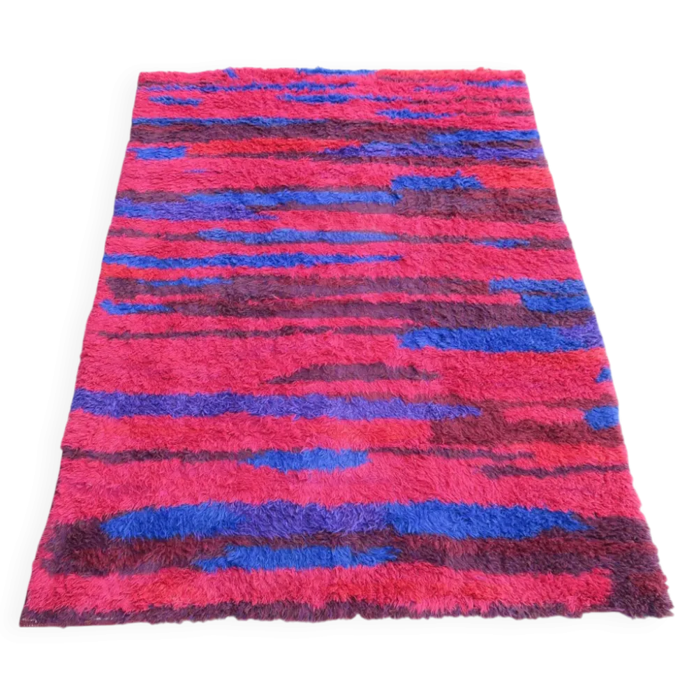 Tapis à poils longs noué à la main du milieu du siècle par Walter Mack, labelle - années 1960