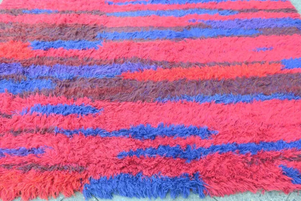 Tapis à poils longs noué à la main du milieu du siècle par Walter Mack, labelle - années 1960