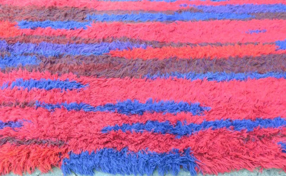 Tapis à poils longs noué à la main du milieu du siècle par Walter Mack, labelle - années 1960