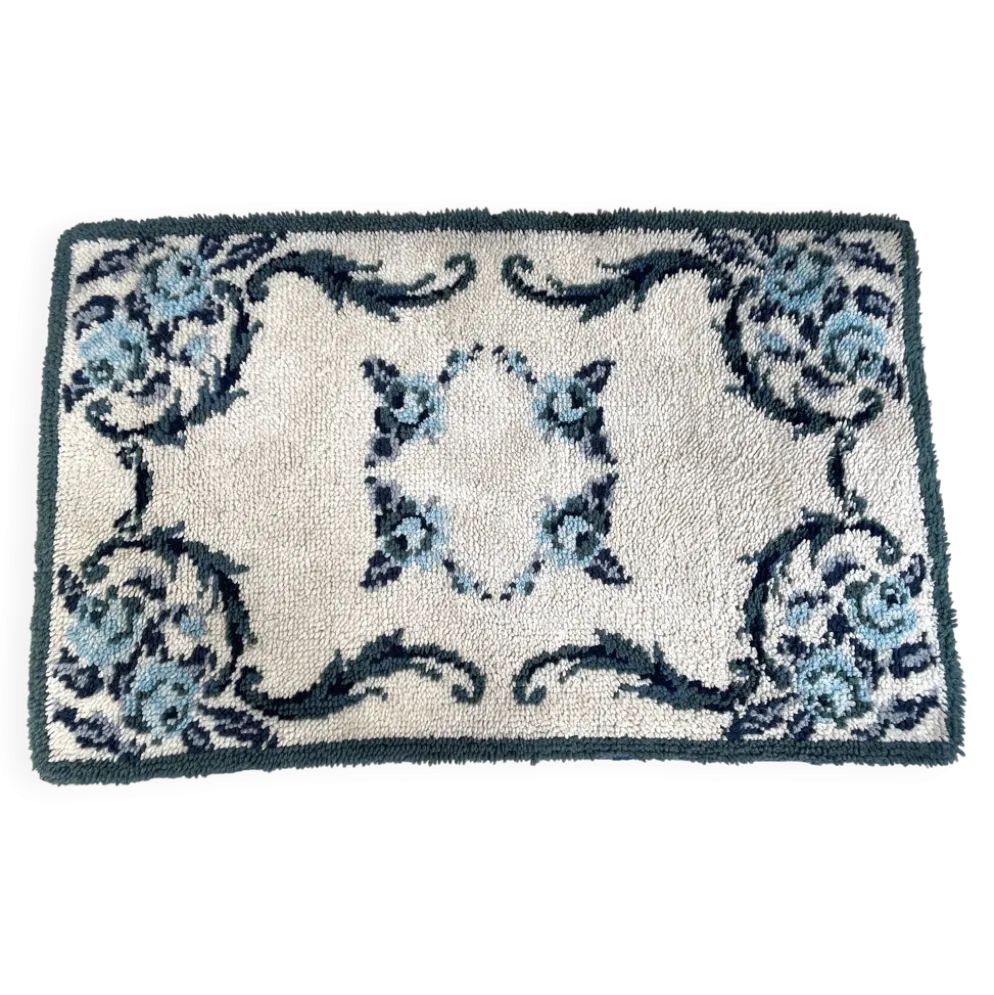 Tapis pure laine bleu 125x78cm