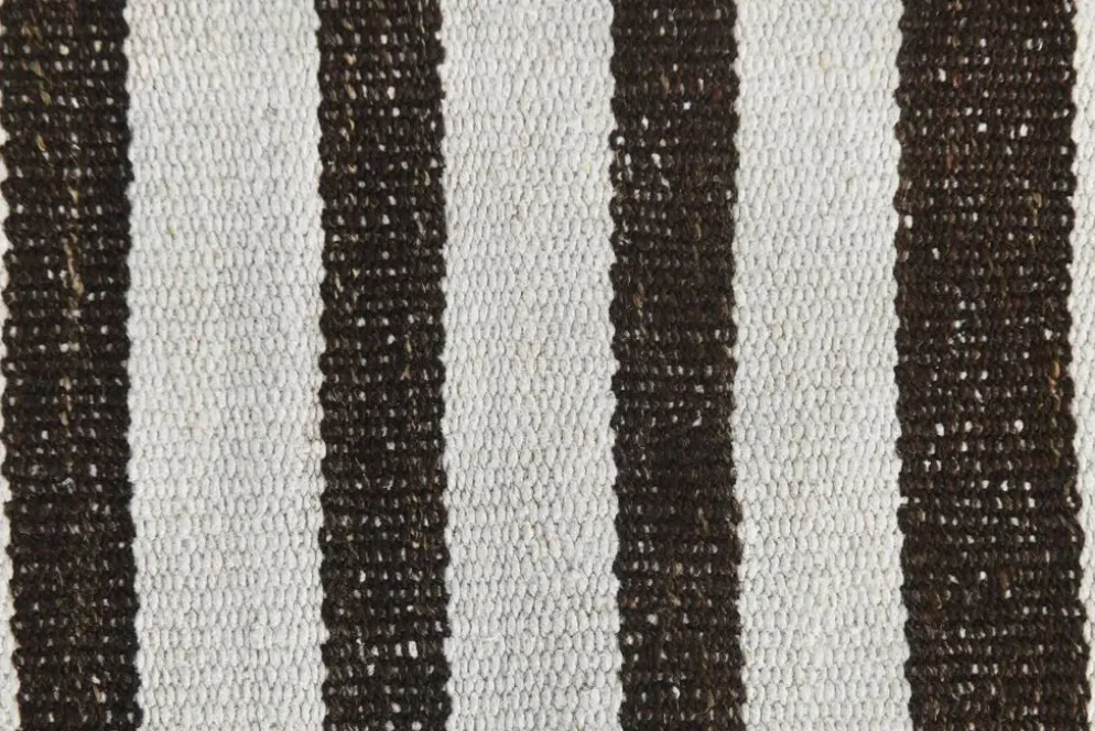 Tapis Rayé Noir et Blanc, Tissé à la Main, Style Moderne et Minimaliste, 131x203