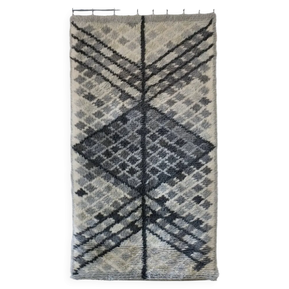 Tapis rya en laine grise, style milieu du siècle | Suède | Années 1960