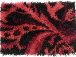 Tapis Rya en laine tissé à la main, design scandinave rouge vintage, années 1970