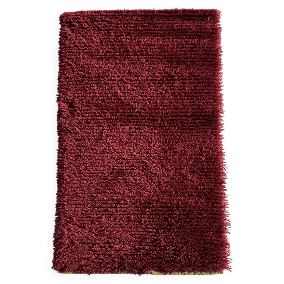 Tapis Rya en laine tissé à la main, design scandinave rouge vintage, années 1970