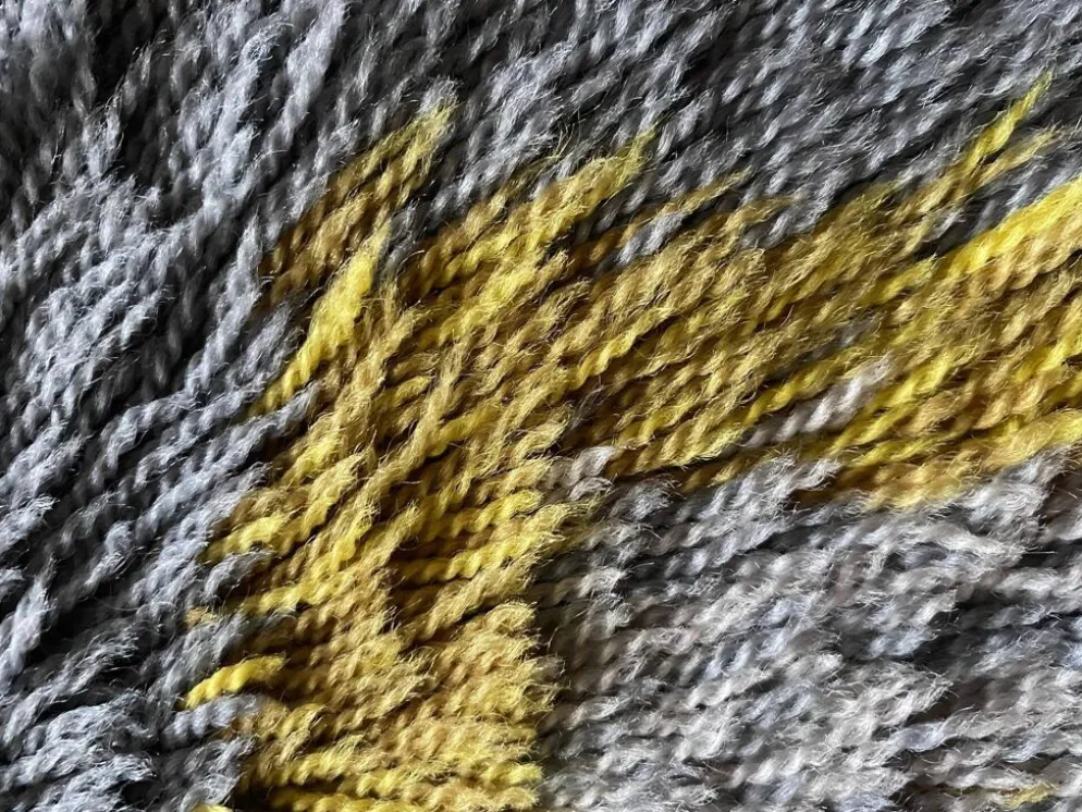 Tapis Rya à poils longs, jaune, aquamarine et gris, style mid-century modern, Suède, années 1960.