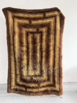 Tapis Rya scandinave, années 1960, 100 % laine, milieu du siècle