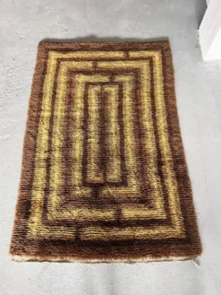 Tapis Rya scandinave, années 1960, 100 % laine, milieu du siècle