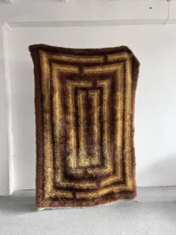 Tapis Rya scandinave, années 1960, 100 % laine, milieu du siècle